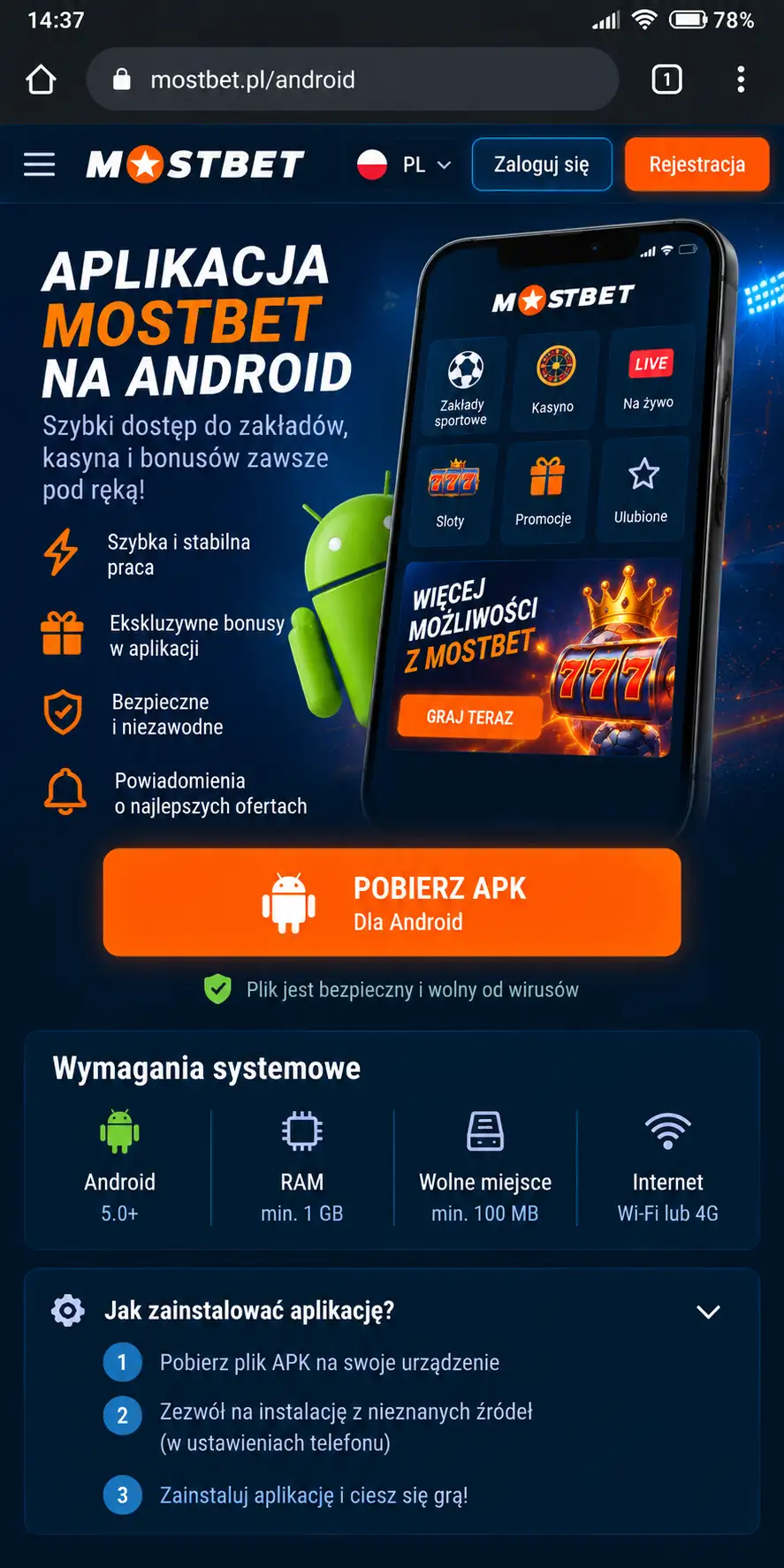 Pobieranie Mostbet APK na Androida