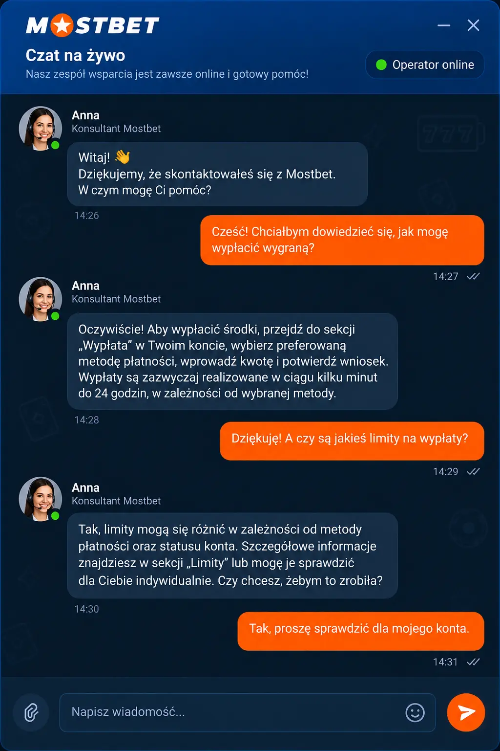 Live chat Mostbet – rozmowa z konsultantem
